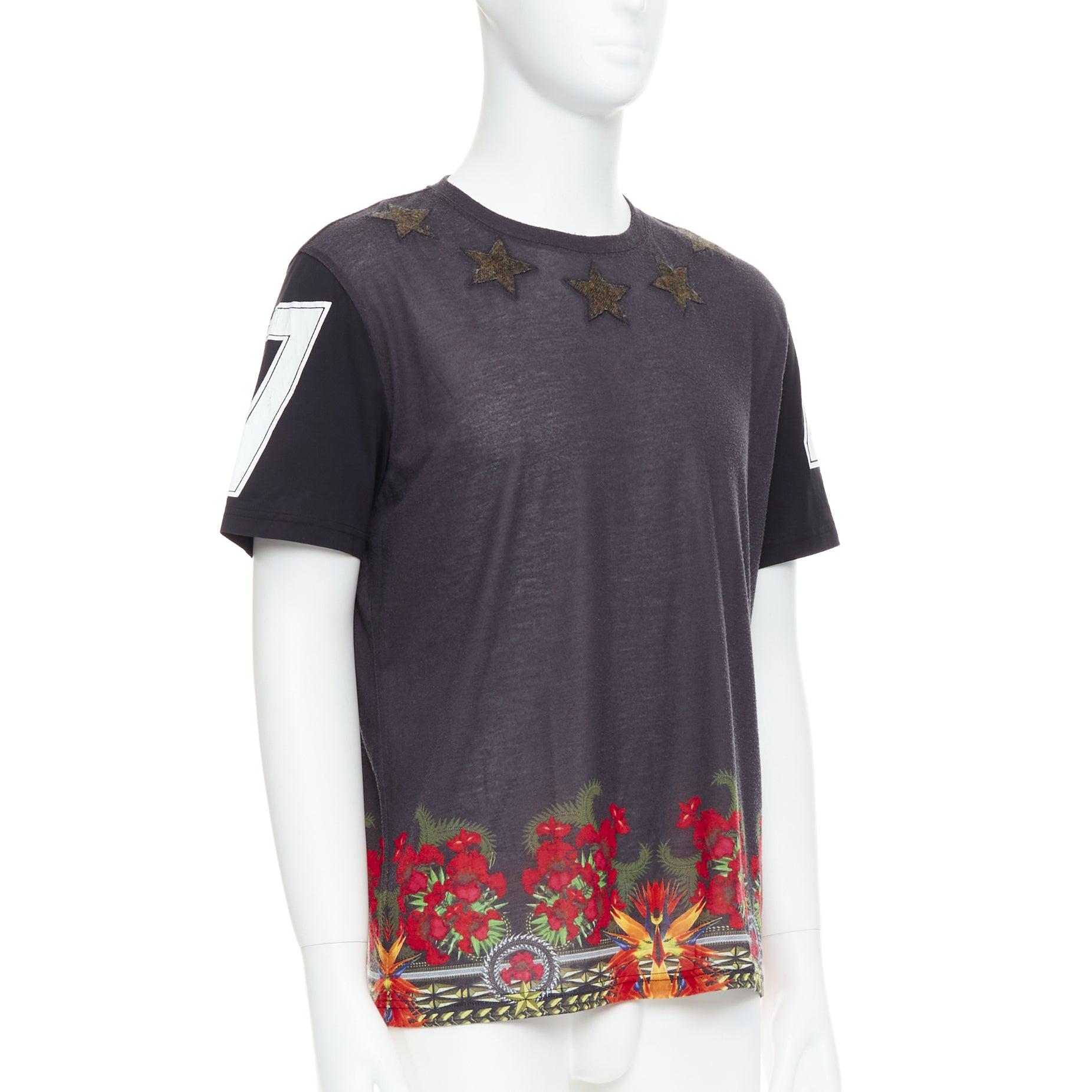 Black GIVENCHY 2013 Bird of Paradise star applique washed cotton tshirt M For Sale