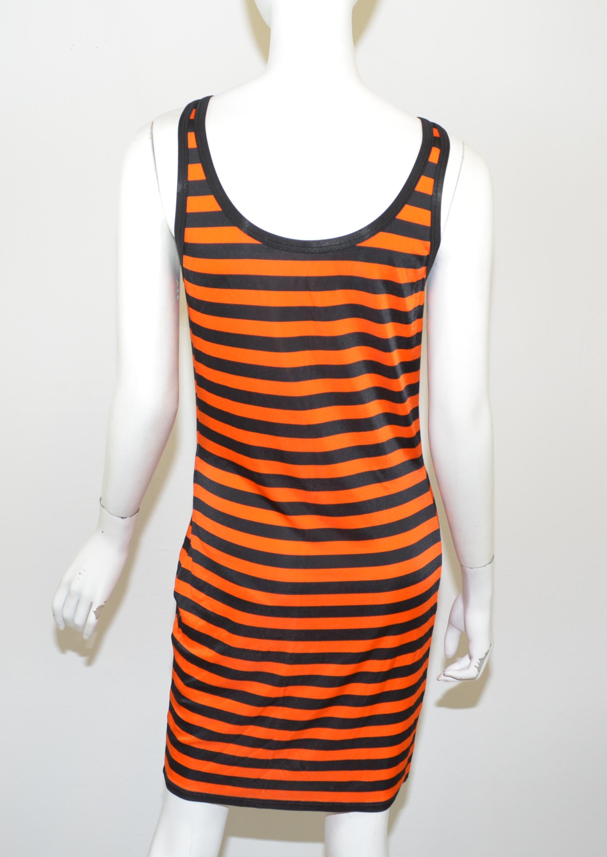 Brown Givenchy 2017 Orange Black Striped Sheer Tank Dress 