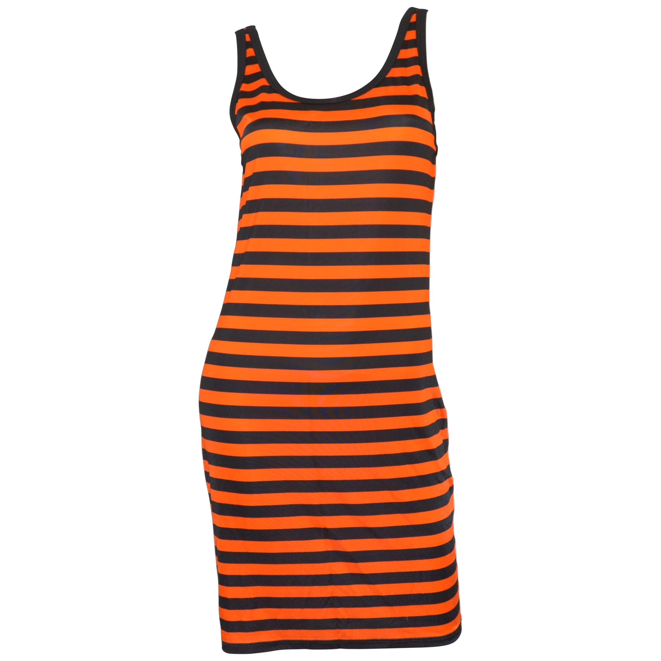 Givenchy 2017 Orange Black Striped Sheer Tank Dress 