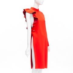 GIVENCHY 2017 Tisci Tribute red crepe metal bar ruffle cutout tunic top FR36 S