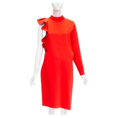 GIVENCHY 2017 Tisci Tribute red crepe metal bar ruffle cutout tunic top FR36 S