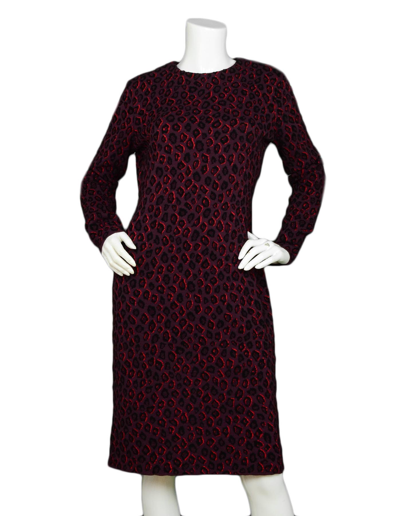 Givenchy 2019 Black Burgundy Leopard Print Longsleeve Dress NWT sz L

Made In: Italy
Year of Production: 2019 
Color: Burgundy, black
Materials: Viscose, cotton
Lining: Viscose, cotton
Opening/Closure: Back zipper
Overall Condition: NWT (New with