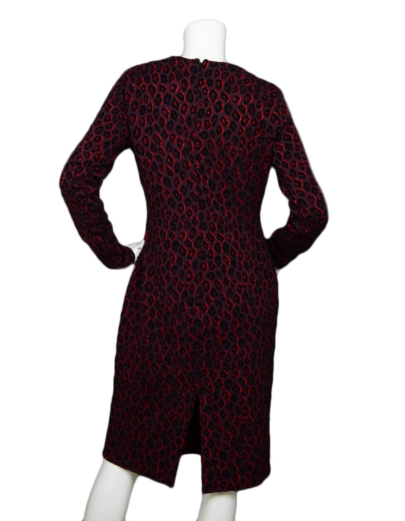 Givenchy 2019 Black Burgundy Leopard Print Longsleeve Dress NWT sz L In Excellent Condition In New York, NY