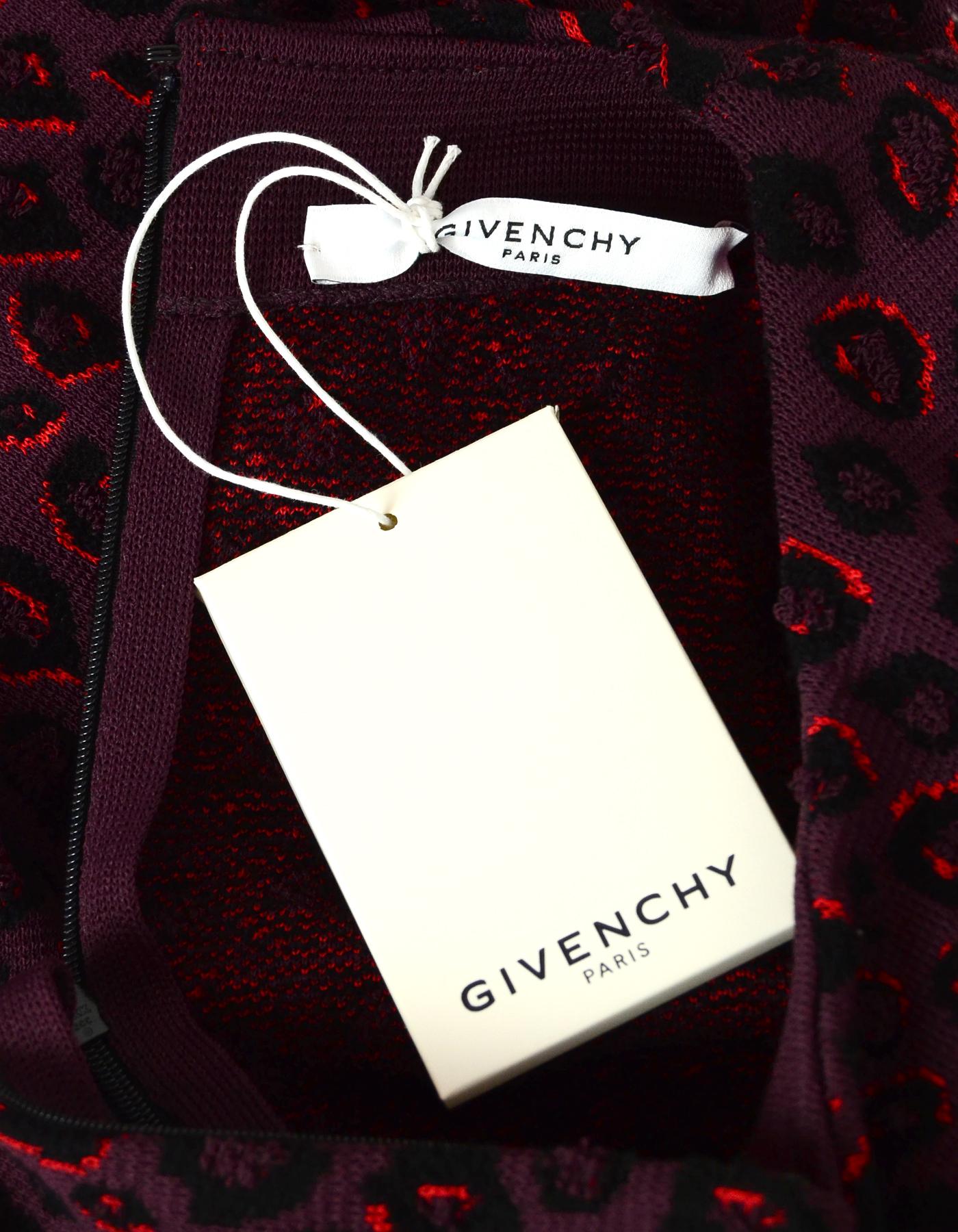 Women's Givenchy 2019 Black Burgundy Leopard Print Longsleeve Dress NWT sz L