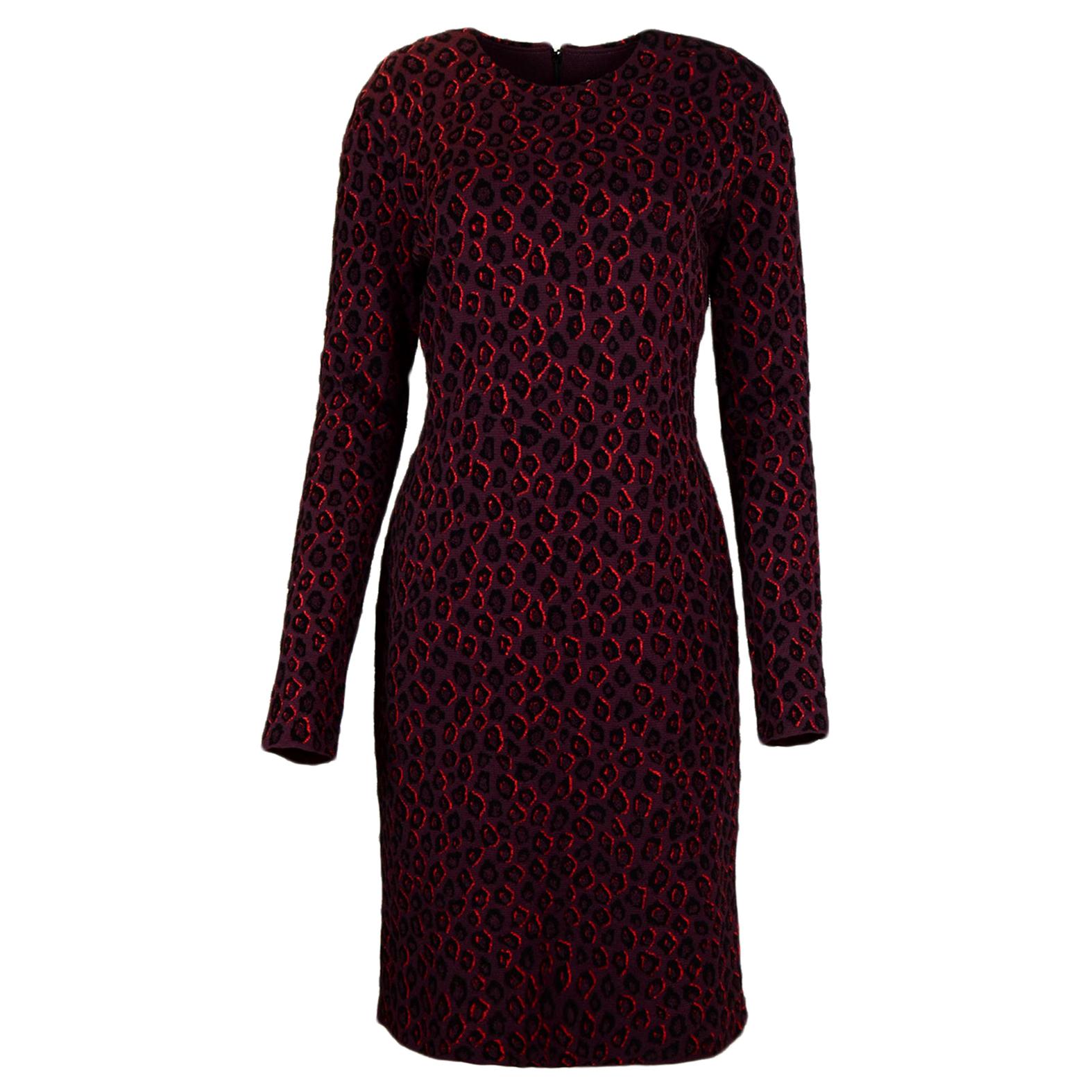 Givenchy 2019 Black Burgundy Leopard Print Longsleeve Dress NWT sz L