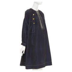 GIVENCHY 2020 navy cotton gold 4G totem button tent dress FR36 S