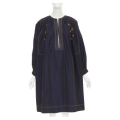 GIVENCHY 2020 navy cotton gold 4G totem button tent dress FR36 S