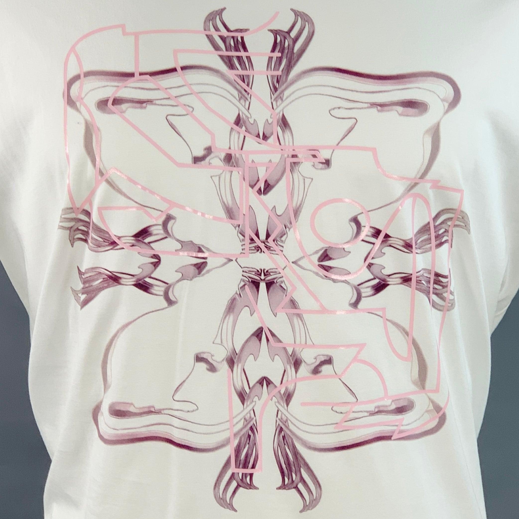 Maglietta GIVENCHY 2020
in jersey di cotone bianco con stampa astratta rosa Year of the Rat, maniche corte e girocollo. Made in Portugal.Ottime condizioni di usato con cartellino. Lievi segni di usura. 

Contrassegnato:   M 

Misure: 
 
Spalla: 19,5