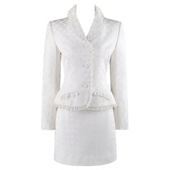 GIVENCHY A/W 1996 JOHN GALLIANO White Floral Brocade Lace Skirt Suit Blazer Set