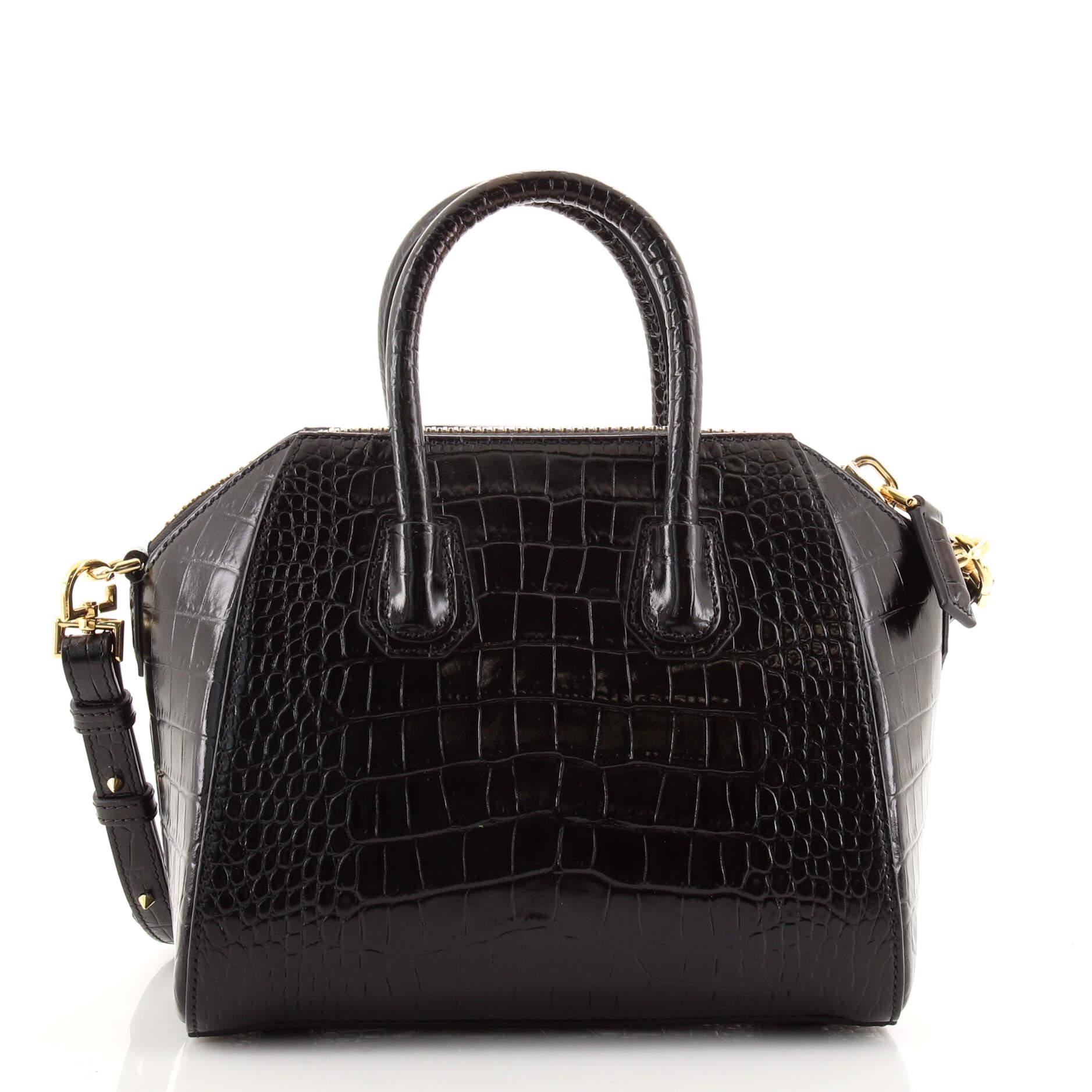 Black Givenchy Antigona Bag Crocodile Embossed Leather Mini