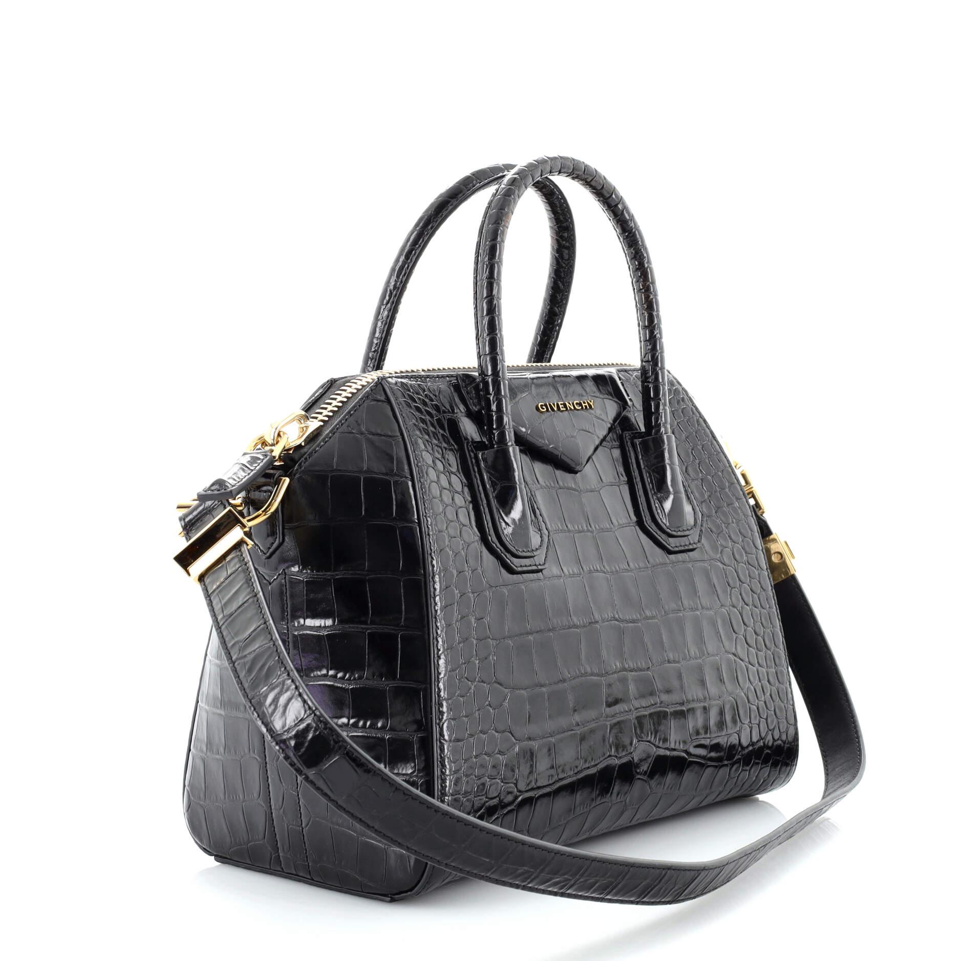 Black Givenchy Antigona Bag Crocodile Embossed Leather Small