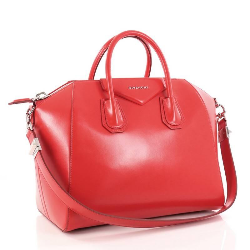 Red Givenchy Antigona Bag Glazed Leather Medium