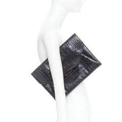 GIVENCHY Antigona black embossed leather silver logo envelope clutch