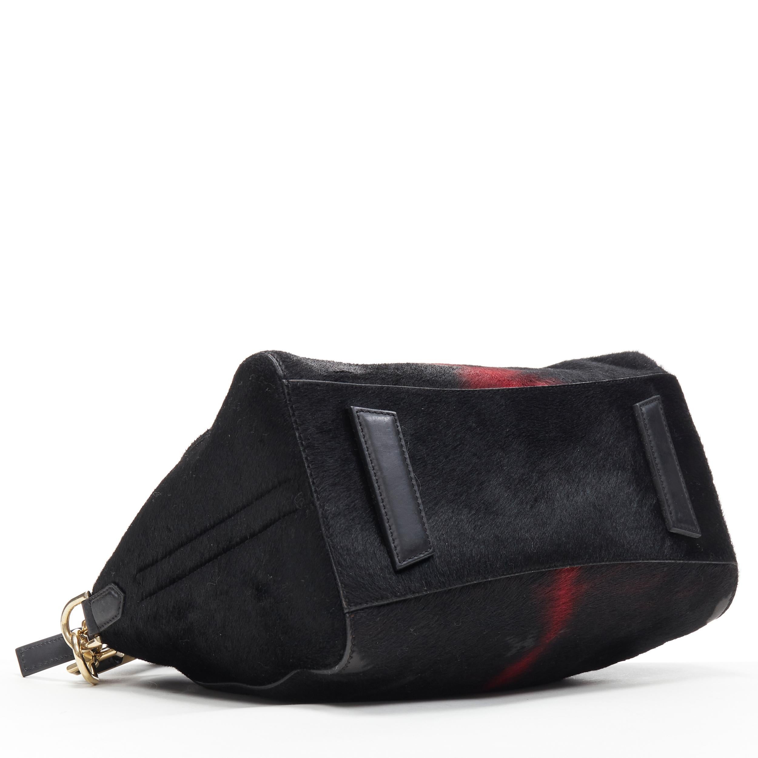 Black GIVENCHY Antigona black red pony hair gold hardware top zip shoulder tote bag