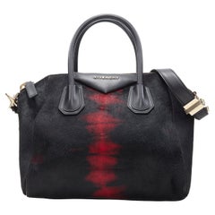 GIVENCHY Antigona black red pony hair gold hardware top zip shoulder tote bag