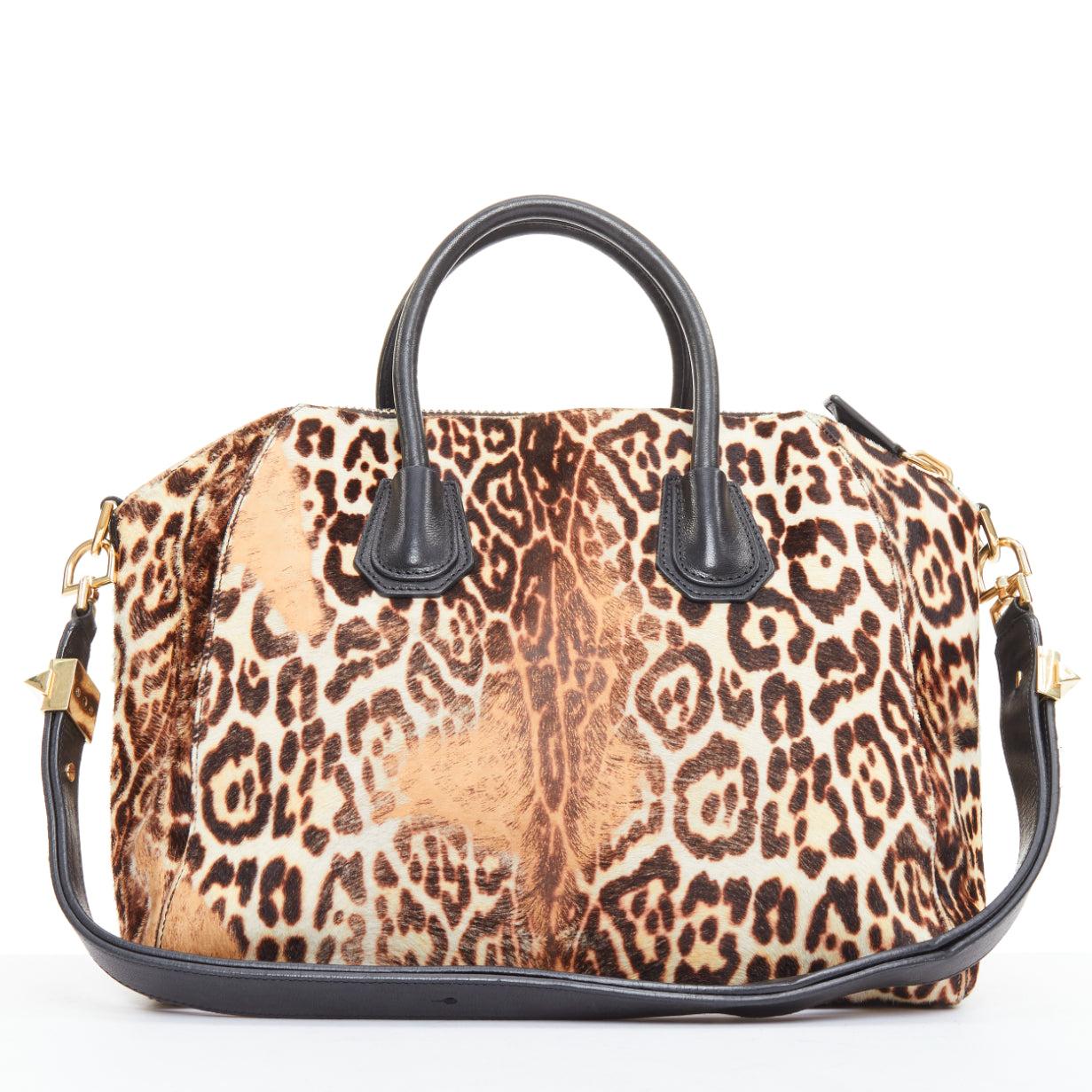 GIVENCHY Antigona brown leopard print calf skin silver logo top handle bag Pour femmes en vente