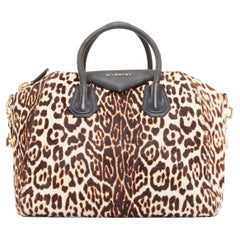 GIVENCHY Antigona brown leopard print calf skin silver logo top handle bag