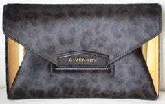 Givenchy Antigona Leopard-Print Calf-Hair and Leather Envelope Clutch