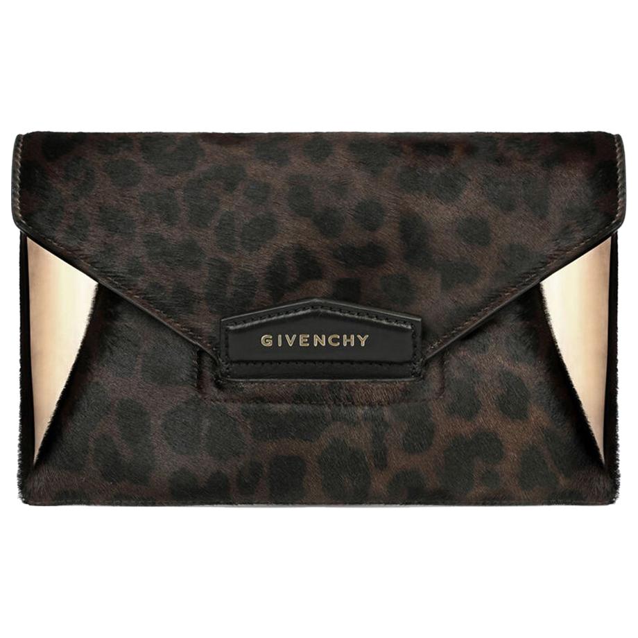 Givenchy Antigona Leopard-Print Calf-Hair and Leather Envelope Clutch