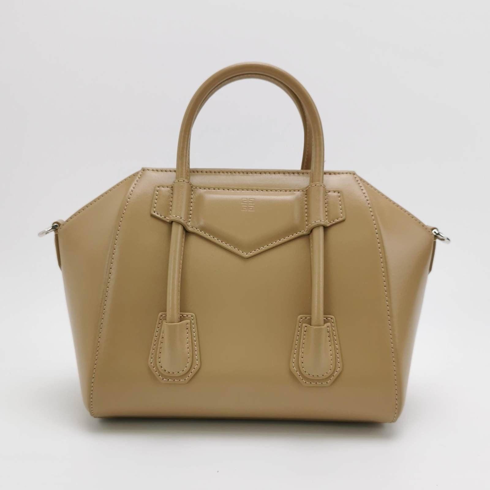 Women's Givenchy Antigona Lock Mini Beige Smooth Leather Top Handle bag with Strap