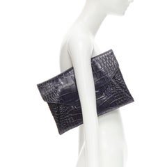 GIVENCHY Antigona navy mock croc leather flap envelope clutch bag