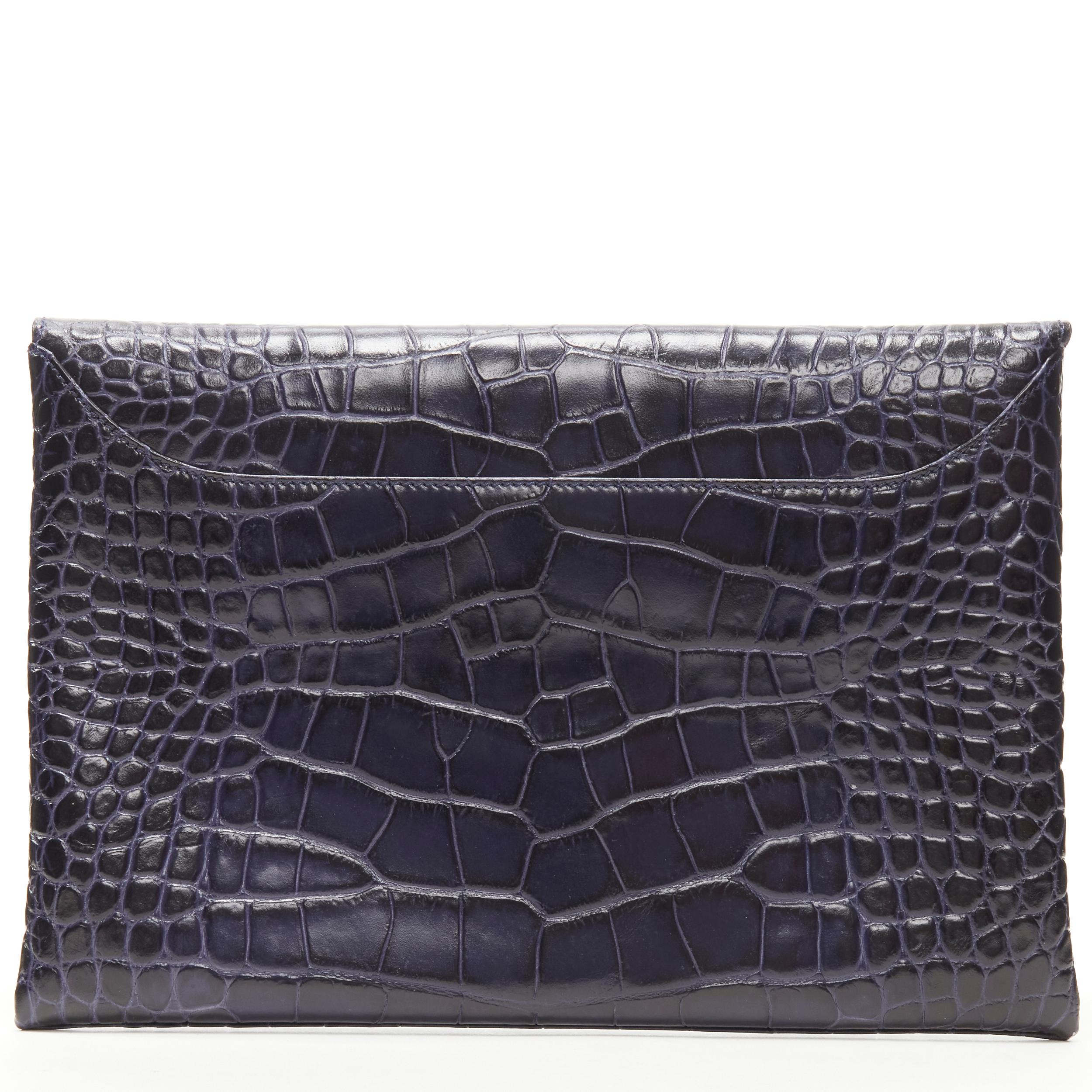 GIVENCHY Antigona navy mock croc leather flap envelope clutch bag In Excellent Condition In Hong Kong, NT