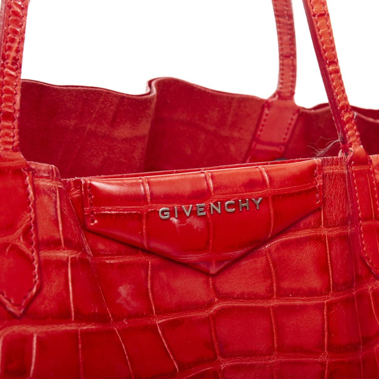 GIVENCHY Antigona red stamped scaled leather silver logo tote bag 4