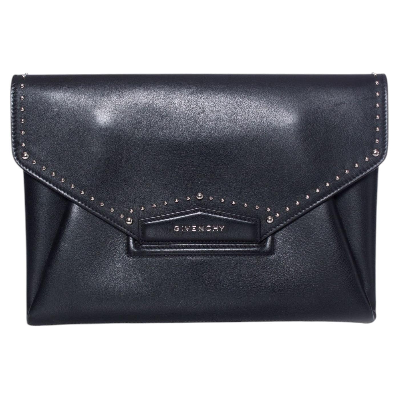 Pre-owned Givenchy , Antigona Studded Leather Clutch Bag In Black