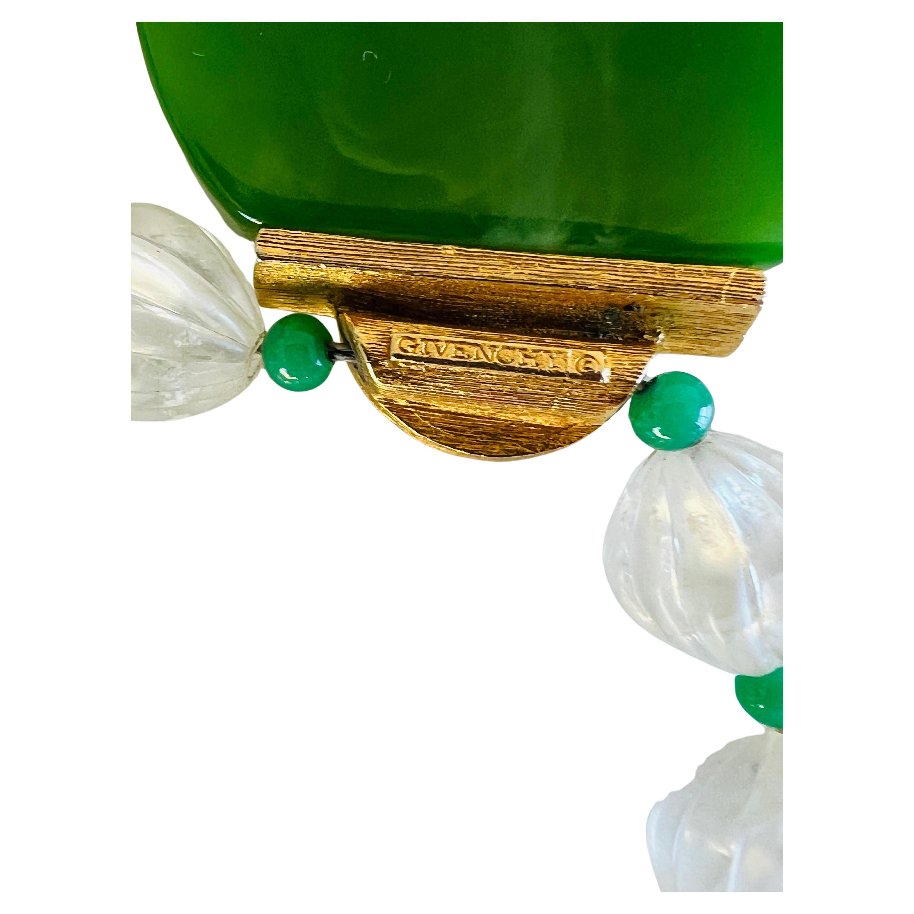 Givenchy Art Deco Style Lucite Imitation Green Jade Black Rhinestone Necklace 1