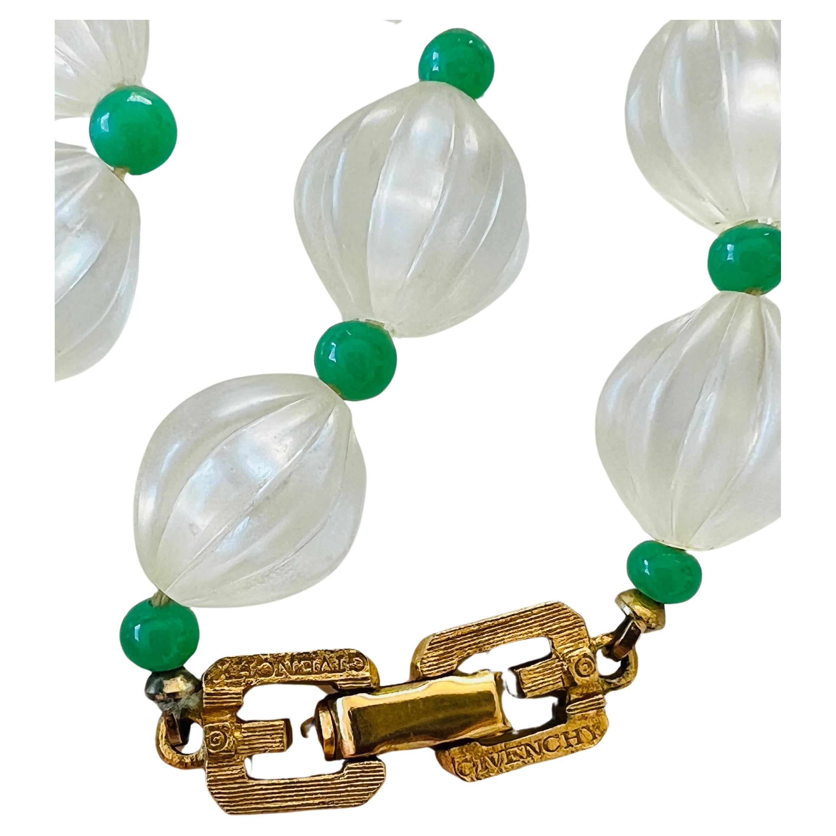 Givenchy Art Deco Style Lucite Imitation Green Jade Black Rhinestone Necklace 2