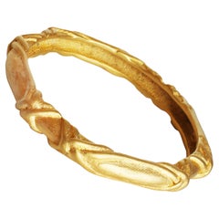 Givenchy Bangle Bracelet Gold Metal Textured Abstract Vintage 80s Jewelry Rare