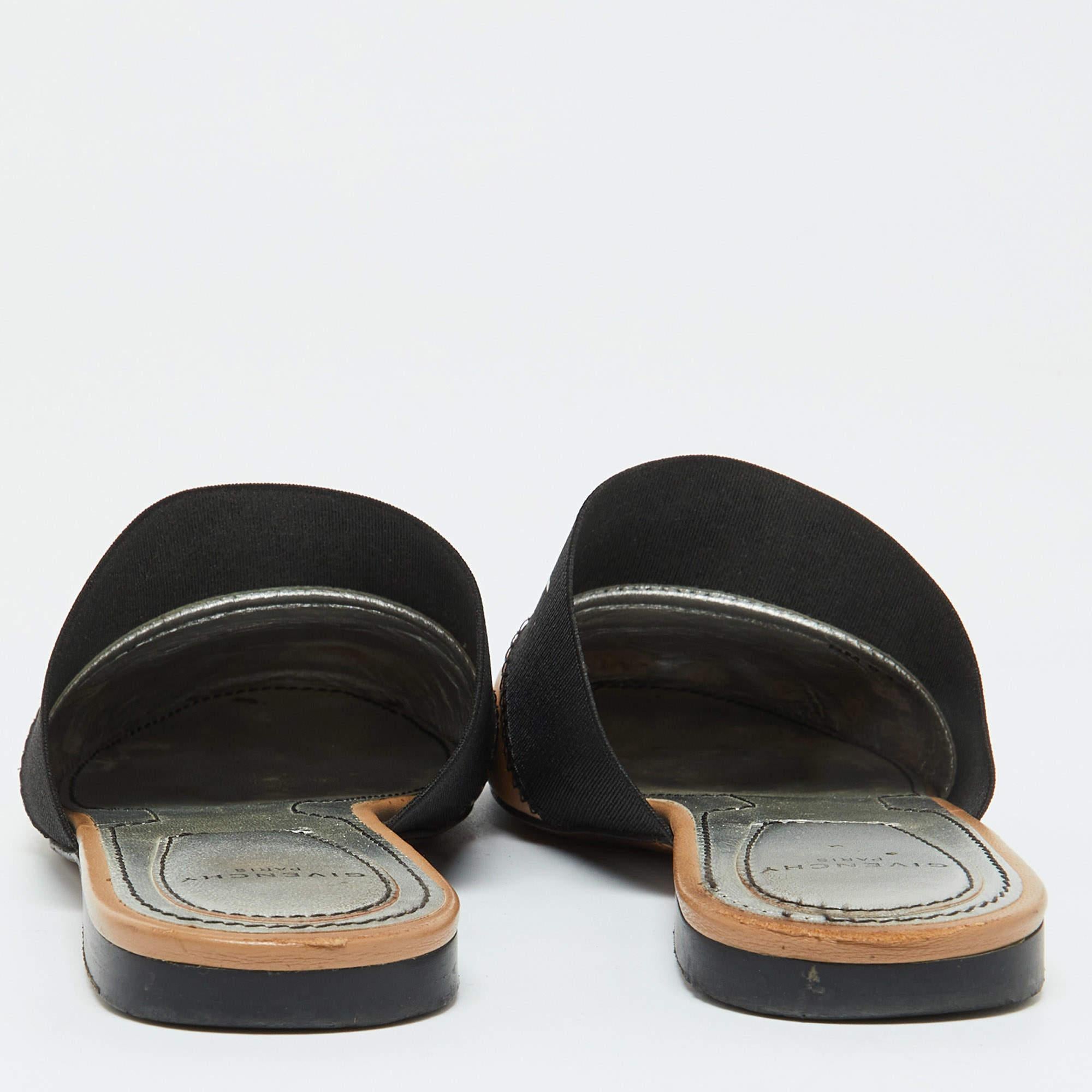 Givenchy Beige/Black Leather Logo Elastic Flat Mules Size 35 1