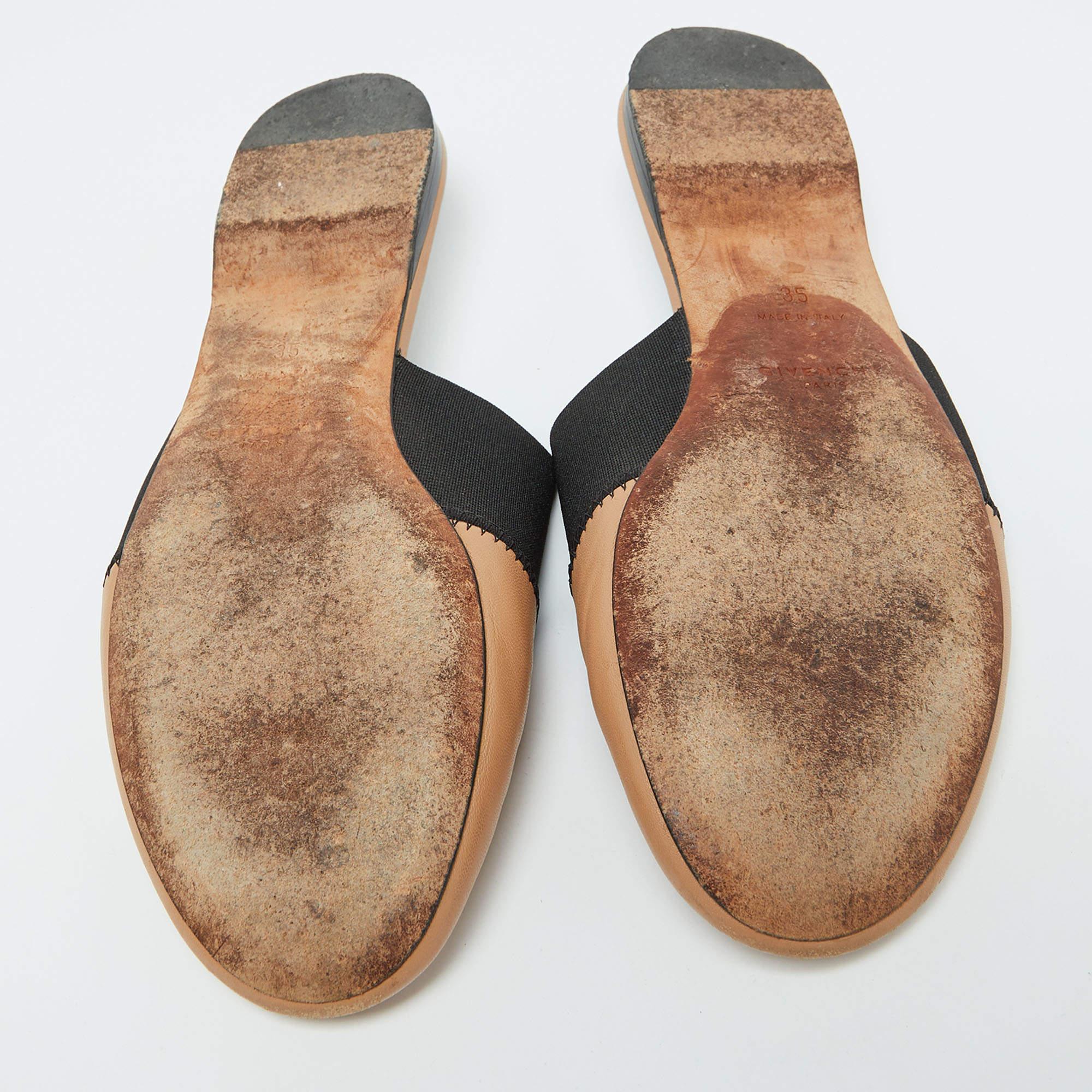 Givenchy Beige/Black Leather Logo Elastic Flat Mules Size 35 2