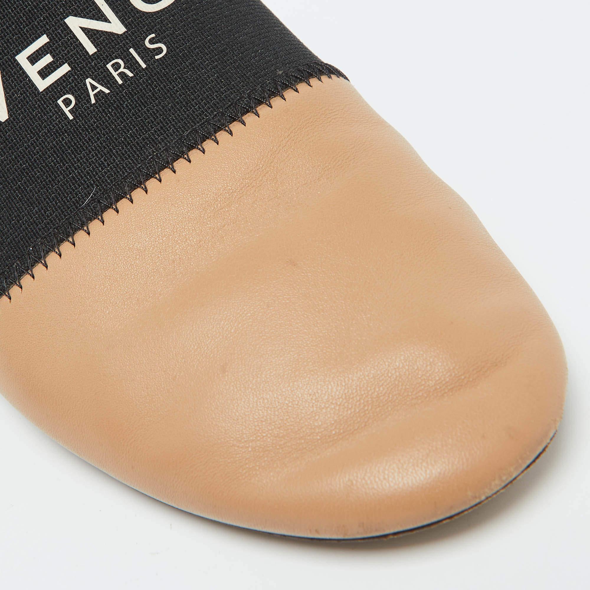 Givenchy Beige/Black Leather Logo Elastic Flat Mules Size 35 4