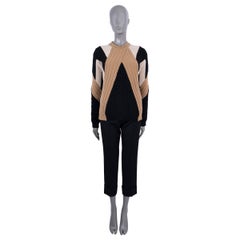 GIVENCHY beige black white wool GEOMETRIC PATCHWORK RIB-KNIT Sweater M