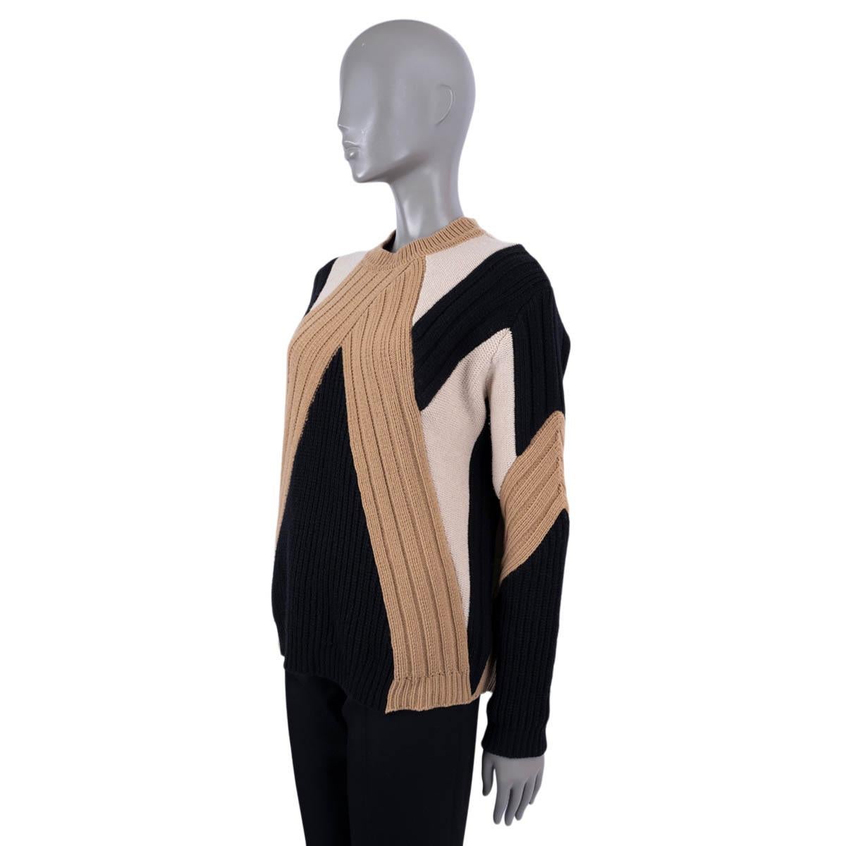 Women's GIVENCHY beige black white wool GEOMETRIC PATCHWORK RIB-KNIT Sweater M