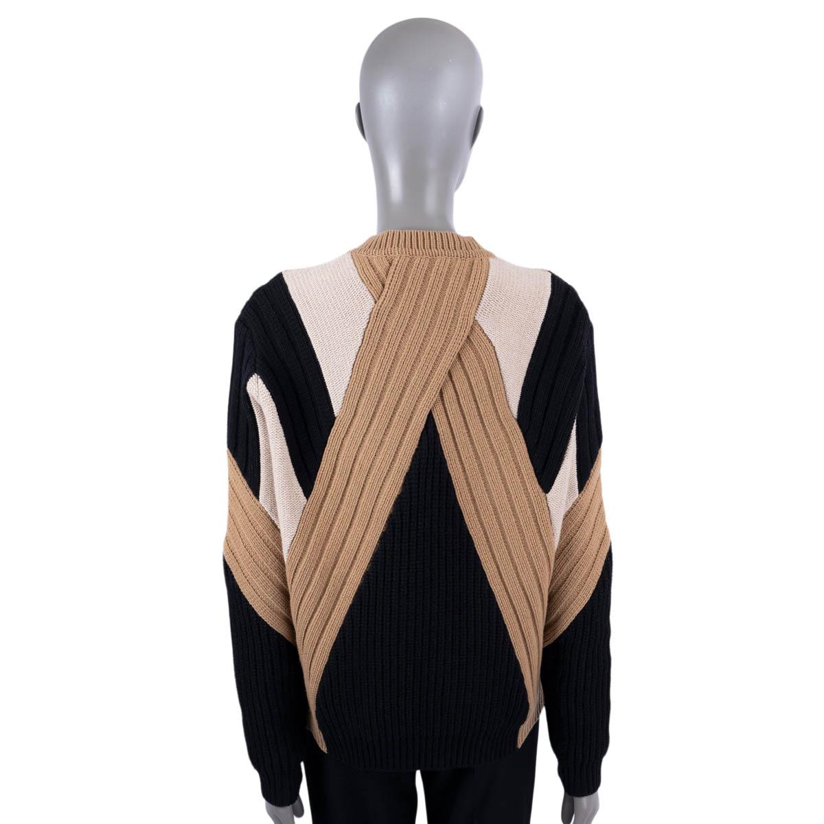 GIVENCHY beige black white wool GEOMETRIC PATCHWORK RIB-KNIT Sweater M 1
