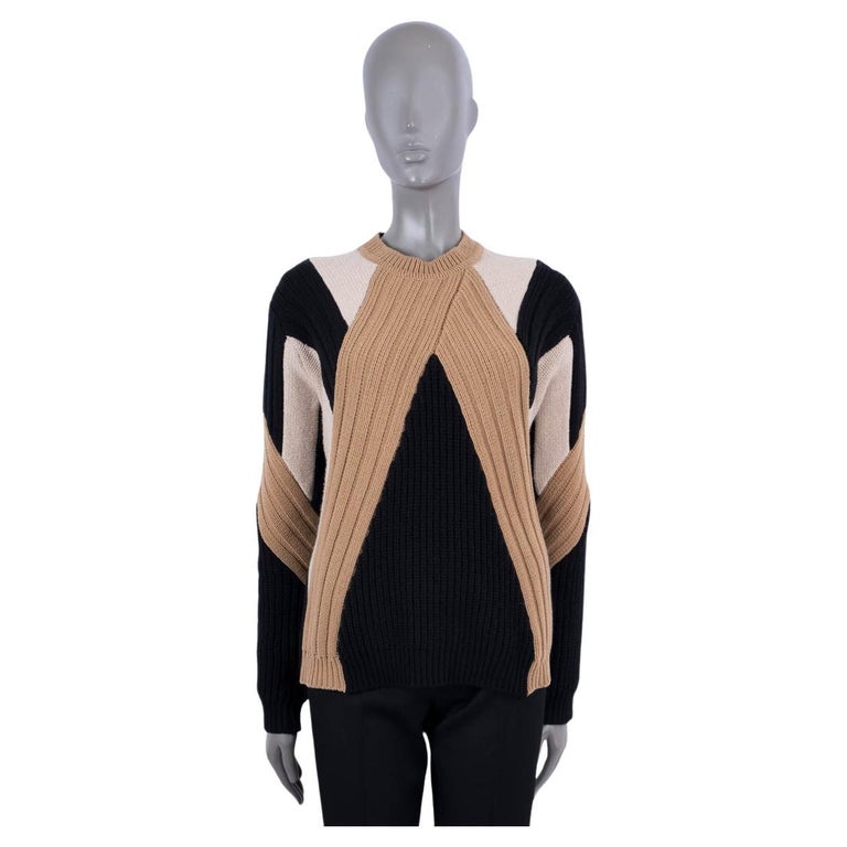GIVENCHY beige black white wool GEOMETRIC PATCHWORK RIB-KNIT Sweater M