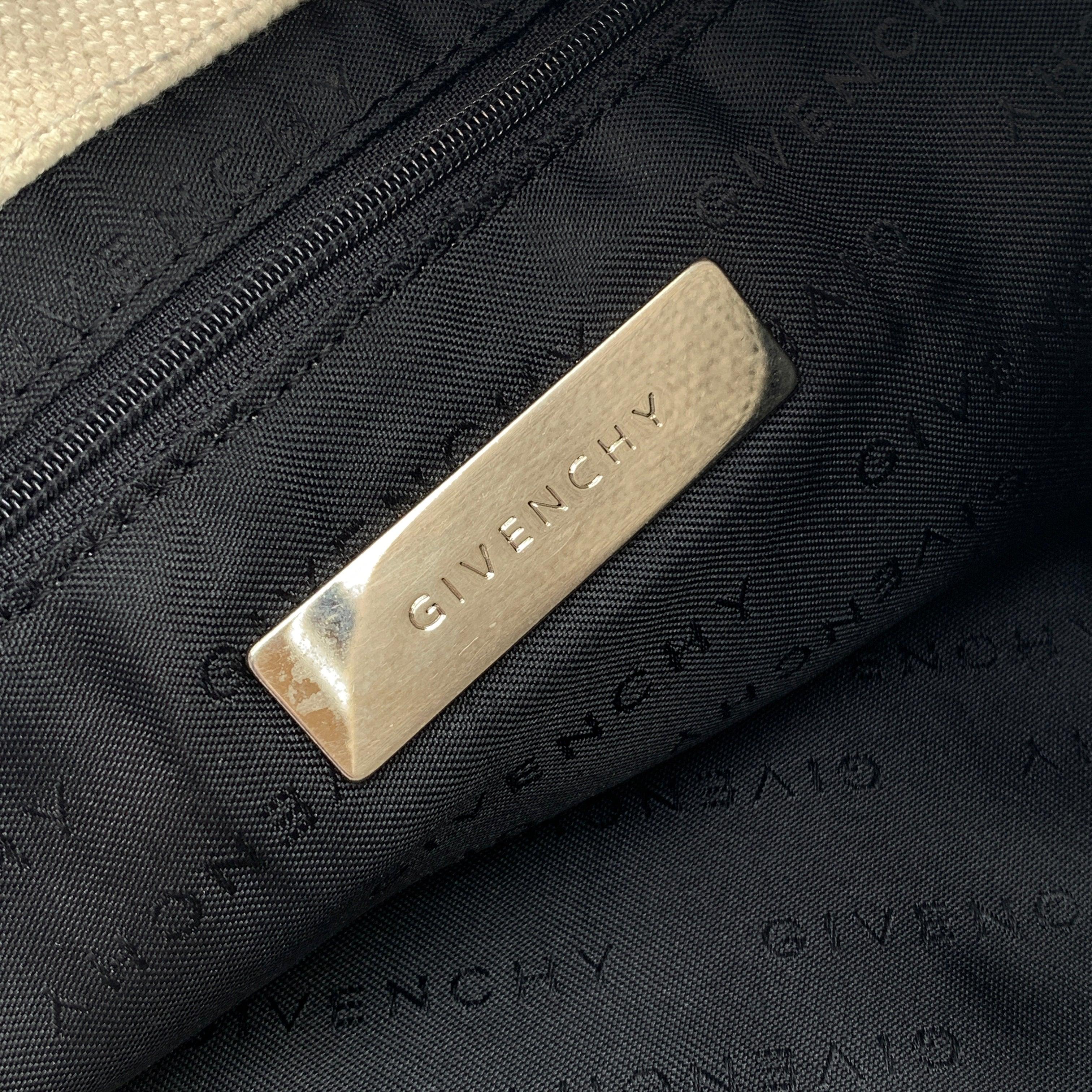 Givenchy Beige Canvas and Black Leather Logo Tote Shopping Bag In Good Condition In Rome, Rome