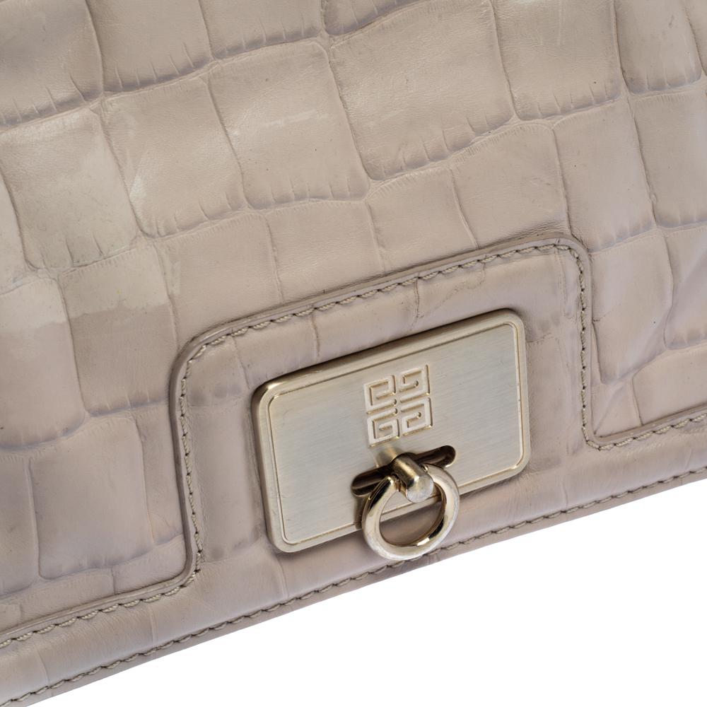 Givenchy Beige Croc Embossed Leather Flap Shoulder Bag 8