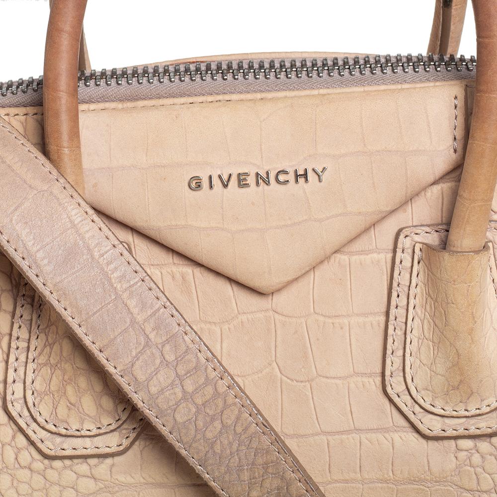 Women's Givenchy Beige Croc Embossed Leather Medium Antigona Satchel