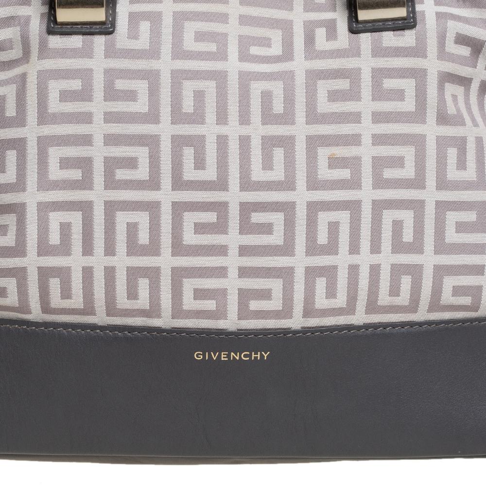 Givenchy Beige/Grey Monogram Canvas and Leather Satchel In Fair Condition In Dubai, Al Qouz 2