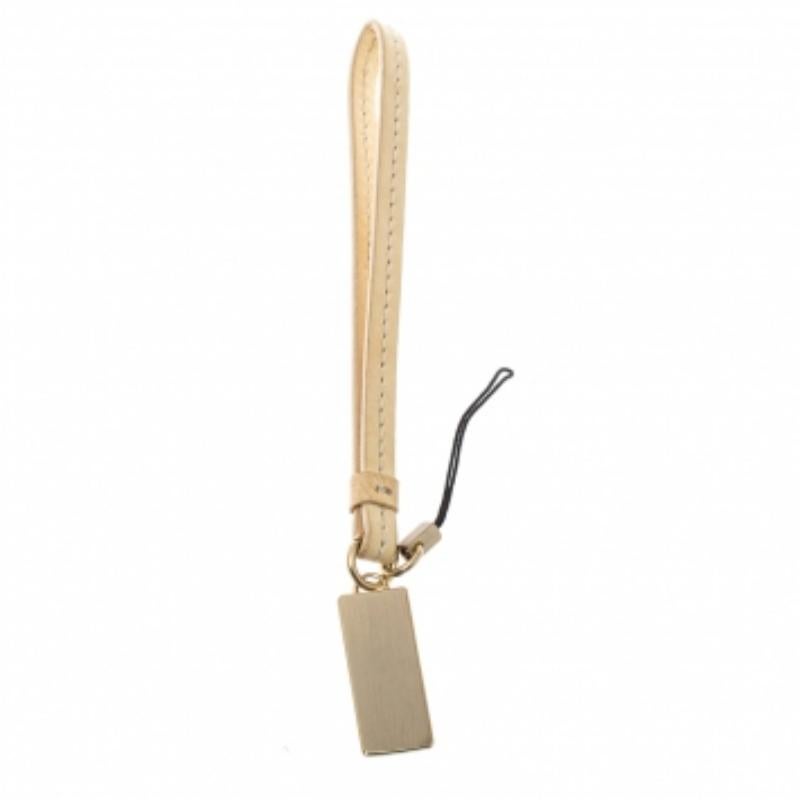 Accessorize your phone with this creation from the house of Givenchy. It features a gold-tone logo plaque charm held by a beige leather wristlet. It's a lovely piece to own!
