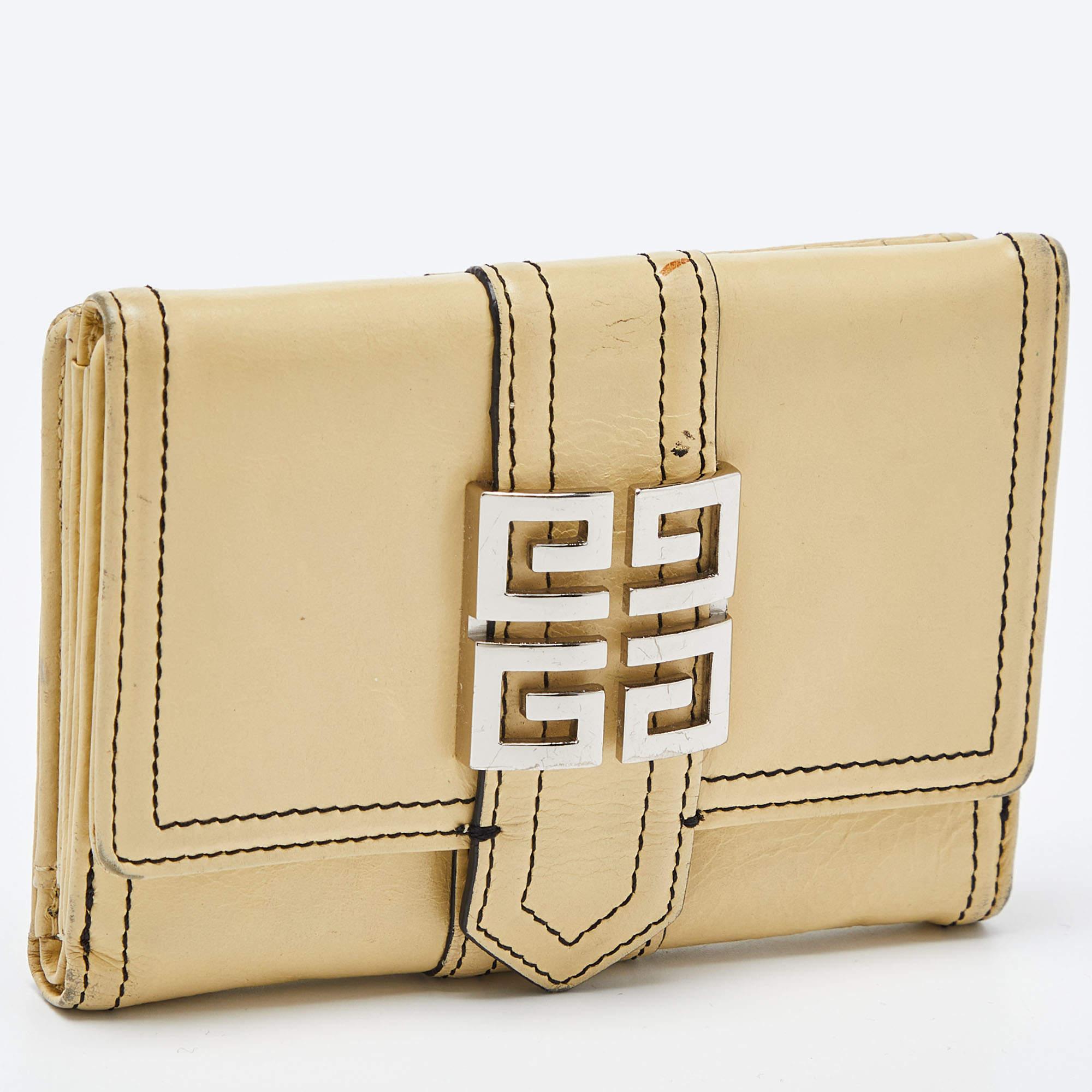 Women's Givenchy Beige Leather Flap Compact Wallet For Sale