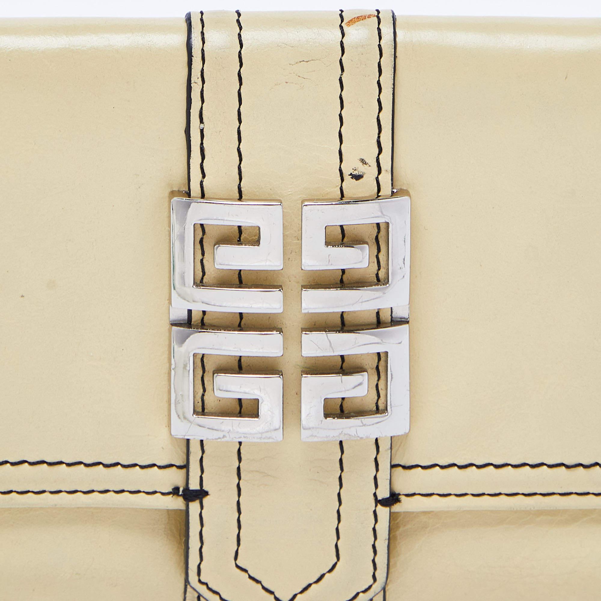 Givenchy Beige Leather Flap Compact Wallet For Sale 2