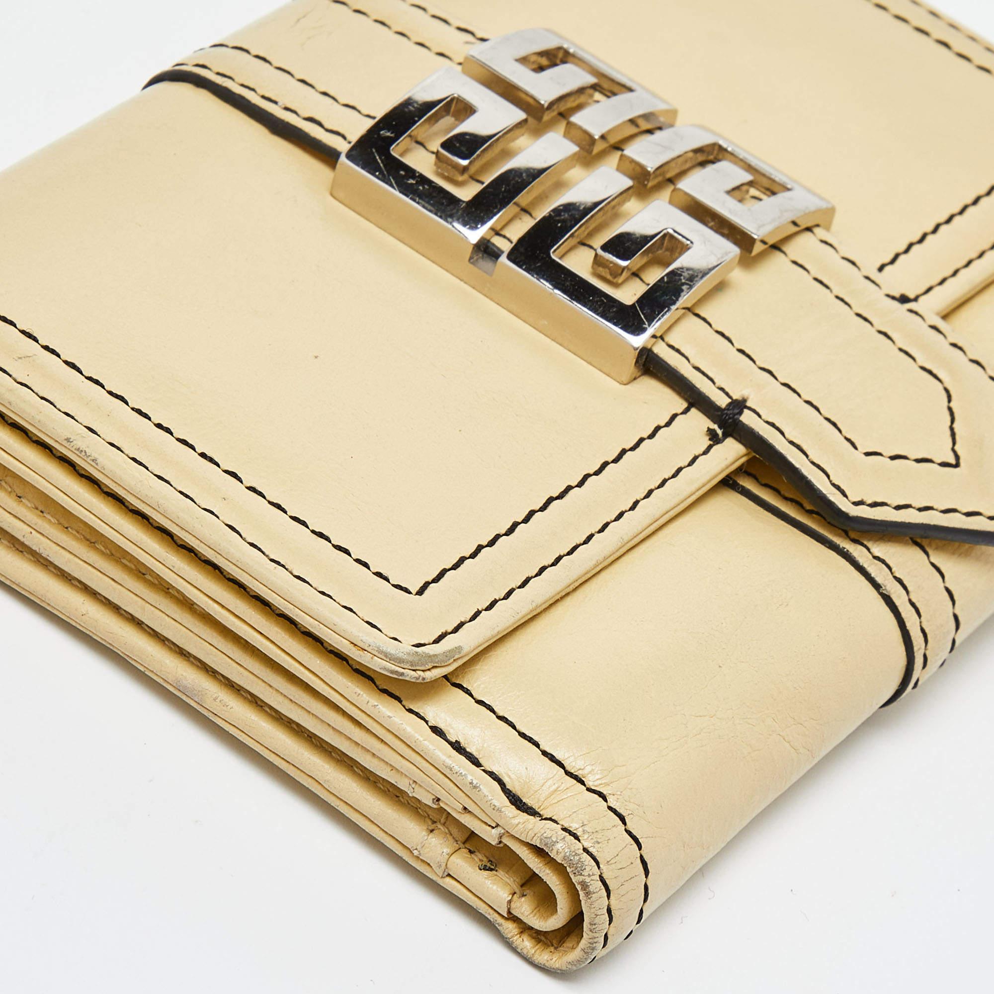 Givenchy Beige Leather Flap Compact Wallet For Sale 5