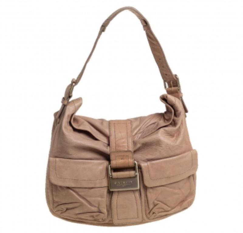 Givenchy Beige Leather Front Pocket Hobo For Sale
