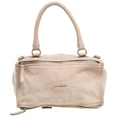 Givenchy - Grand sac à bandoulière Pandora en cuir gaufré en croco beige à nubuck