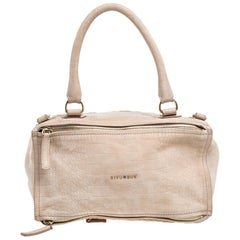 Givenchy Beige Nubuck Croc Embossed Leather Large Pandora Shoulder Bag