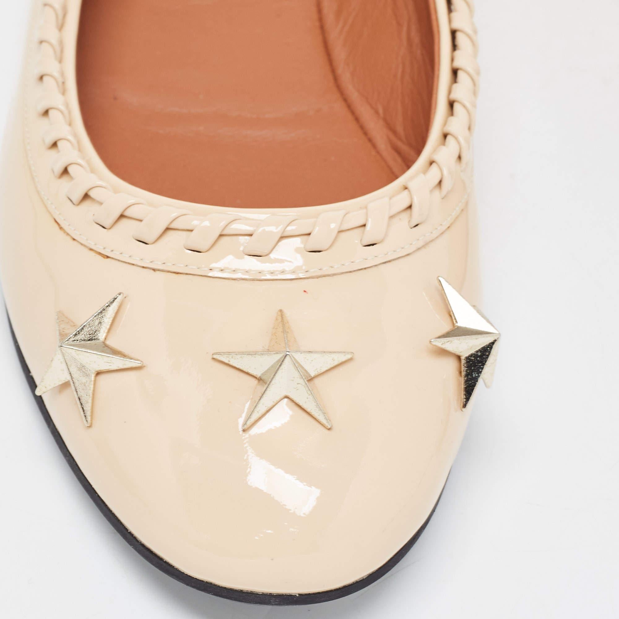 Givenchy Beige Patent Whipstitch Detail Star Studded Ballet Flats Size 39.5 4